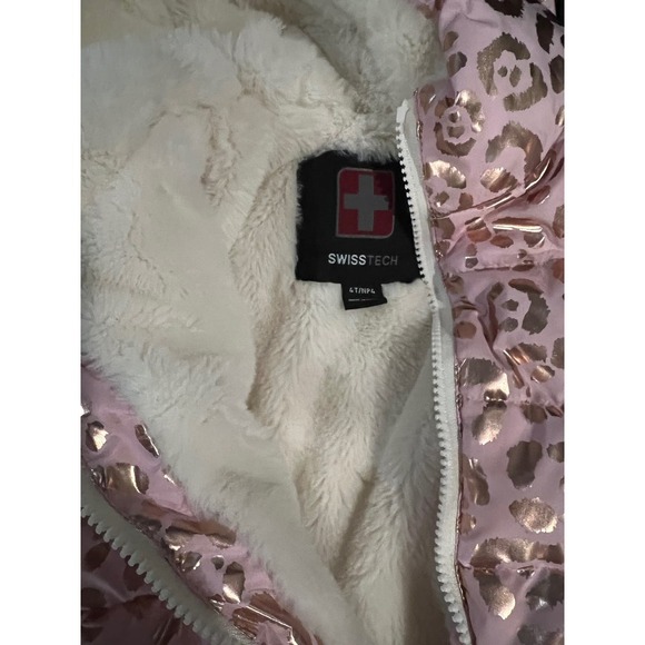 Swiss Tech Toddler Girls Puffer Jacket Pink and Gold 4T - Picture 2 of 2